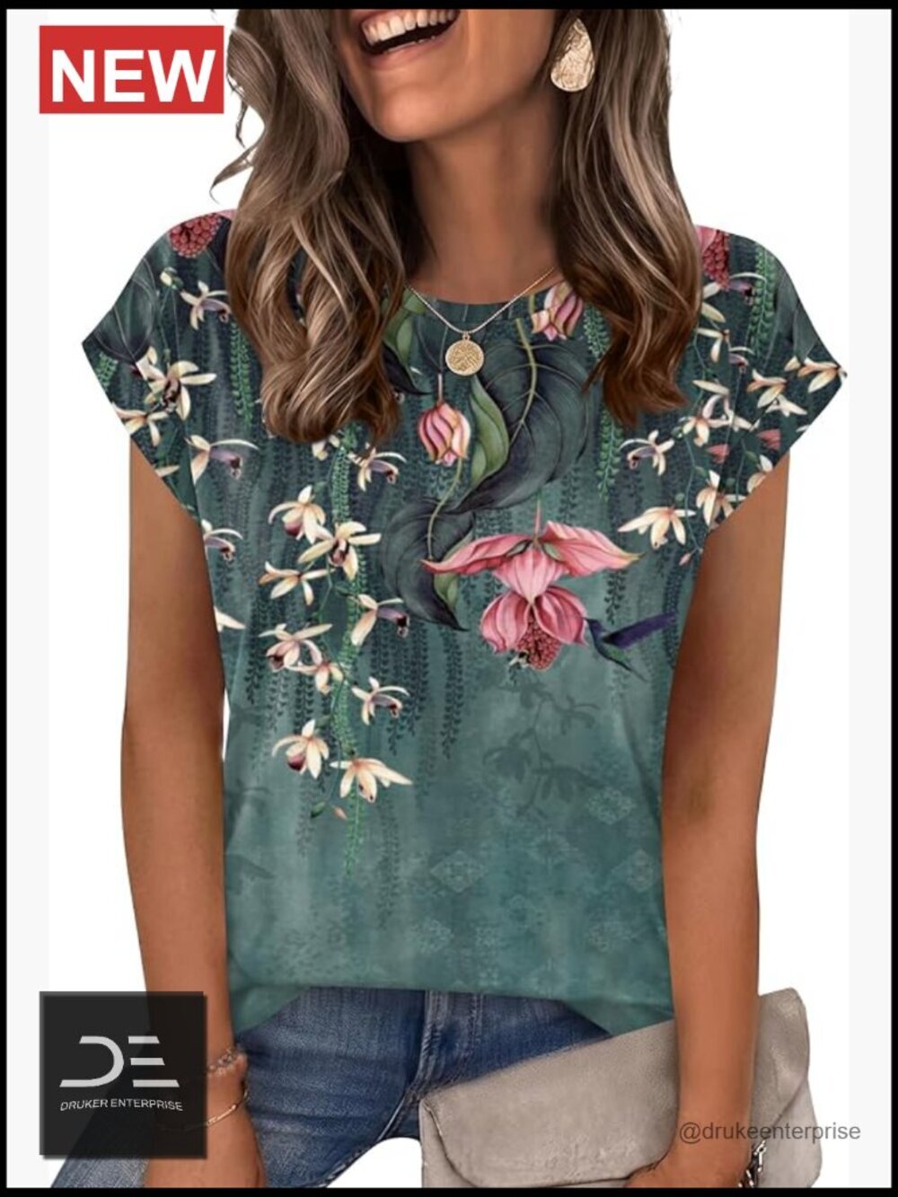 Cap Sleeve Crew Neck Tunic Blouse Soft Stretchy Casual Top